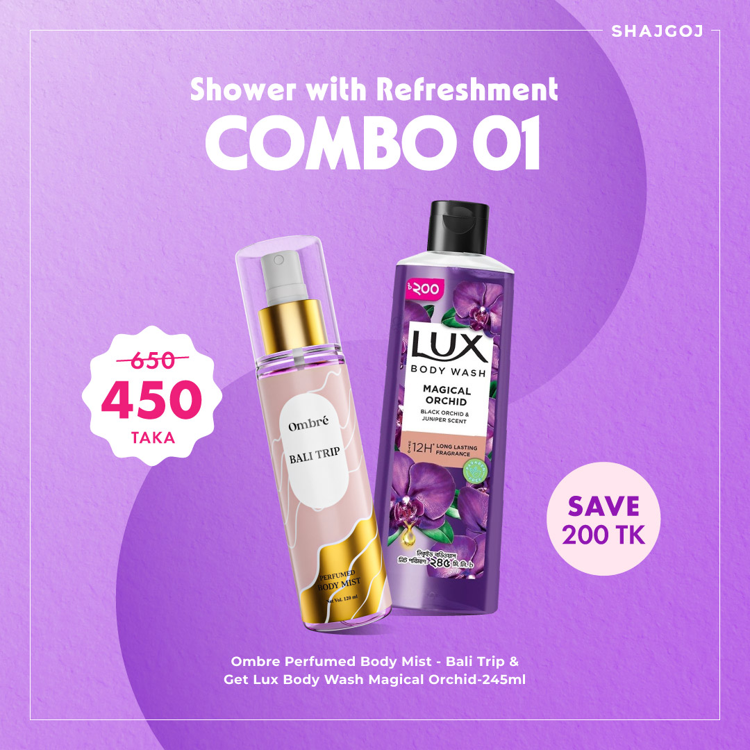 Shower with Refreshment Combo 01 (Ombre Perfumed Body Mist - Bali Trip + Lux Body Wash Magical Orchid)